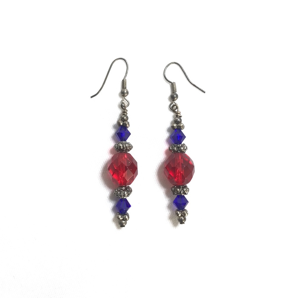 Red, Purple & silver toned dangle earrings